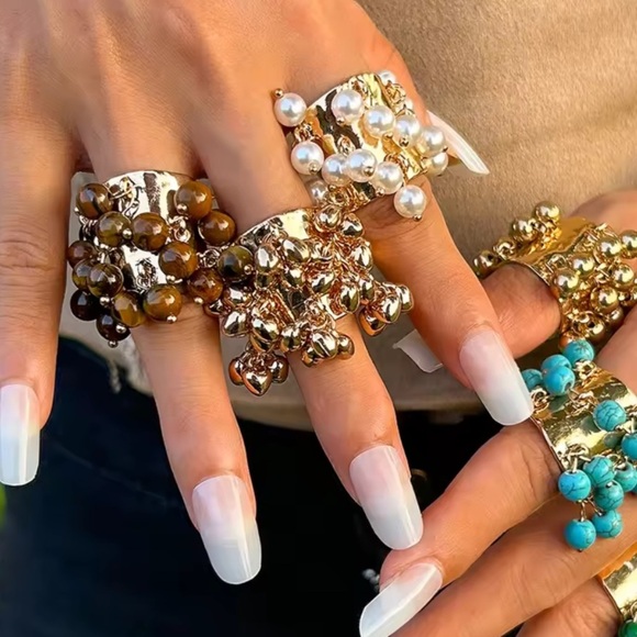 New! Anthro gold color brown pearl unique and adjustable size - Picture 3 of 6